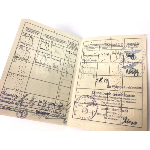 2168 - RARE 3rd Reich Organisation Todt Dienst Buch (Service Book) with lots of stamped entries in his meda... 