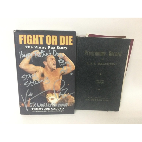 2473 - A collection of boxing memorabilia including A framed montage of champion boxers signed autographs, ... 