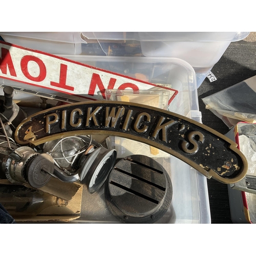 2497 - A mixed collection of automotive accessories. D. Including a bronze Pickwick railway sign.