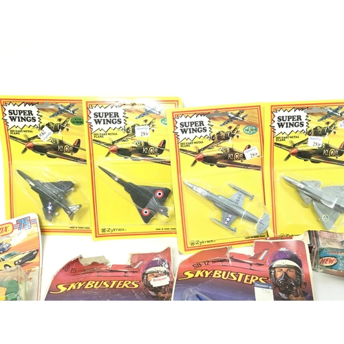 997 - A Collection of Carded Super Wings. Matchbox Sky Busters and others. Boxes and Cards worn.