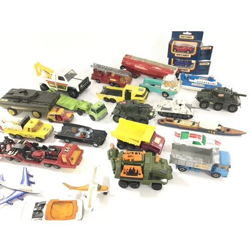 108 - A Box Containing a Collection of Playworn Die-Cast including Matchbox. Corgi. Etc.