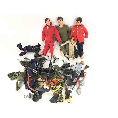 116 - A Collection of 3 X Vintage Action Men and accessories. Ideal for Spate Parts Etc.