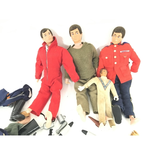 116 - A Collection of 3 X Vintage Action Men and accessories. Ideal for Spate Parts Etc.