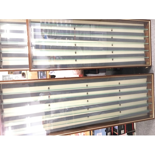 1256 - 3 Wood and Glass Display Cabinets. No Reserve.  2 at 158cm x 53cm and 132cm x 53cm. (3).