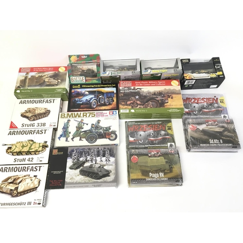 171 - Collection of tanks and vehicles including 2 Dragon tigers - forces of valour panzer battle scene ta... 