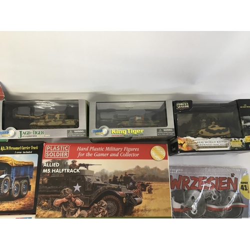 171 - Collection of tanks and vehicles including 2 Dragon tigers - forces of valour panzer battle scene ta... 