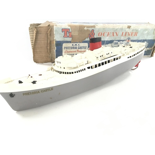 179 - A Tri-any clockwork powered ocean liner with box (worn).