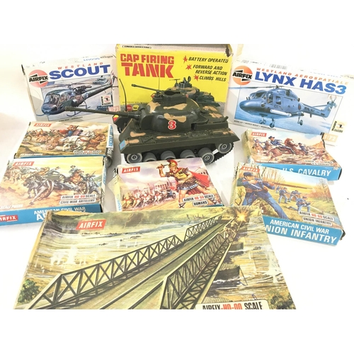 241 - A Collection of Airfix Kits and a Boxed Marx Toys Cap Firing Tank. A/F.