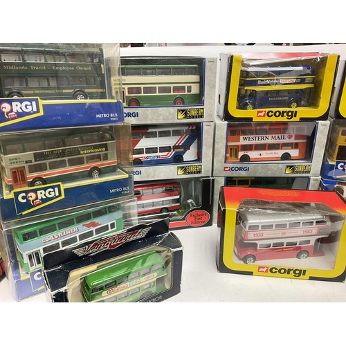 310 - A Box Containing mostly Corgi Buses including Metro Bus. Routemasters and Sunbeam Models.