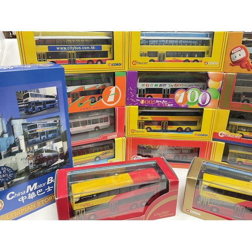 313 - A Box Containing Corgi Buses including City Bus. A China Motor Bus Set. Etc.