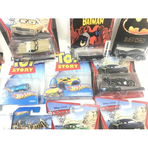 331 - A Box Containing a Collection of Carded Batman Hot Wheels and Pixars Cars.