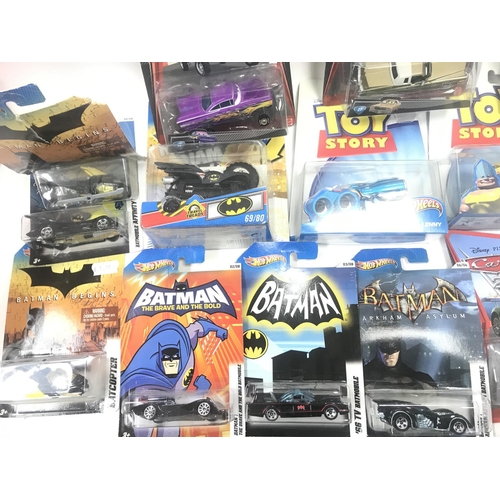 331 - A Box Containing a Collection of Carded Batman Hot Wheels and Pixars Cars.