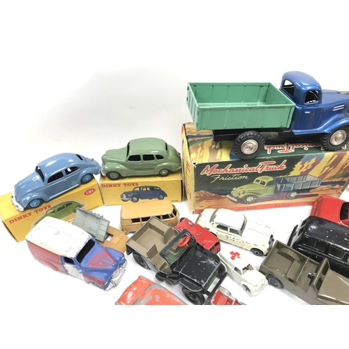 341 - A Box Containing a Collection of Playworn Diecast. A Boxed Tri-Ang Austin Healy. A Budgie Toys Perso... 