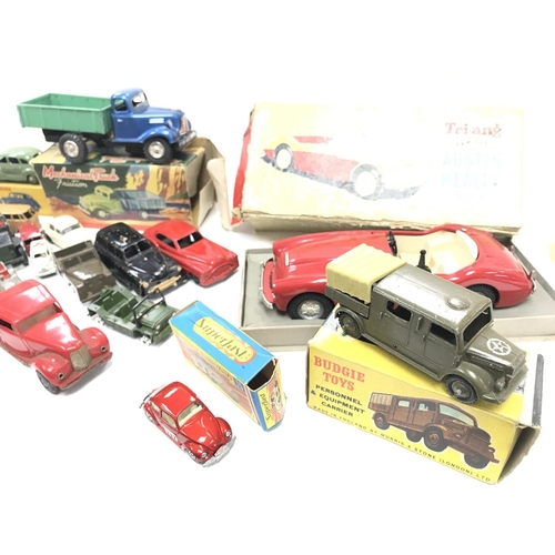 341 - A Box Containing a Collection of Playworn Diecast. A Boxed Tri-Ang Austin Healy. A Budgie Toys Perso... 