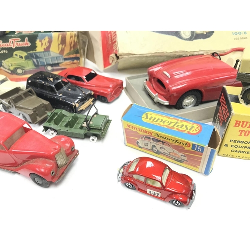 341 - A Box Containing a Collection of Playworn Diecast. A Boxed Tri-Ang Austin Healy. A Budgie Toys Perso... 