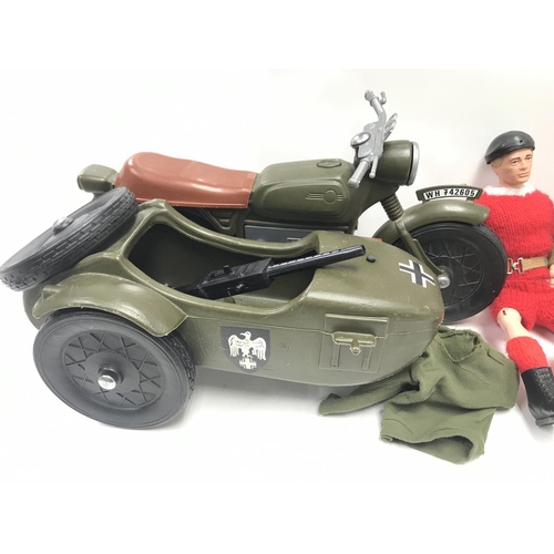 349 - 2 X Vintage Action Men and a Cherilea Motorbike and Sidecar. Ideal for Spare Parts.