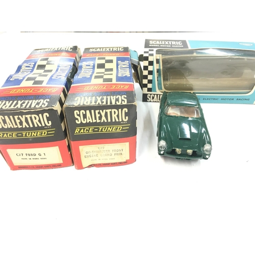 458 - 3 Boxed Scalextric Cars Including a Ford GT #C77. front Engine Grand Prix #C79. And a Austin Martin ... 