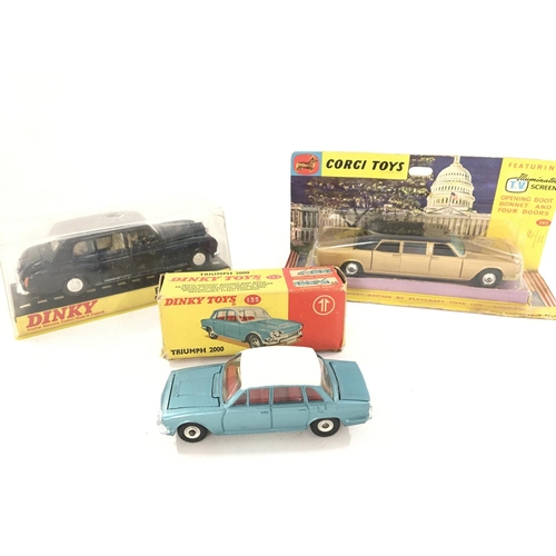 47 - A Boxed Dinky Rolls Royce #152 a Triumph 200 #135 and a Corgi Lincoln Continental #262.