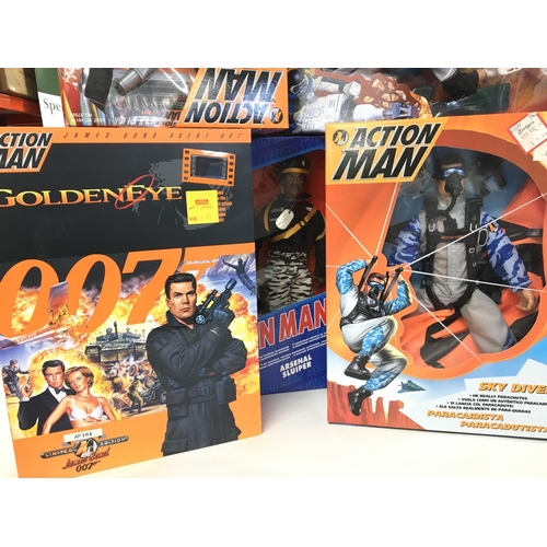 481 - A Box Containing a Collection of Modern Boxed Action Men including James Bond.