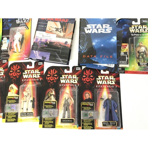 560 - A Collection of Carded Star Wars Episode 1 And Power of the Force Figures and 2 Data Files.