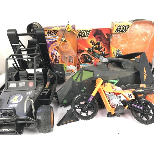 605 - A Collection of Modern Action Man Vehicles including a Buggy. Motorbike.a Stealth and a Jeep.Also 2 ... 