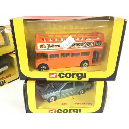 612 - 4 Boxed Corgi Vehicles including a Supercat Jaguar X-JS-H.E. #314. A Ford Escort #499. A Routemaster... 