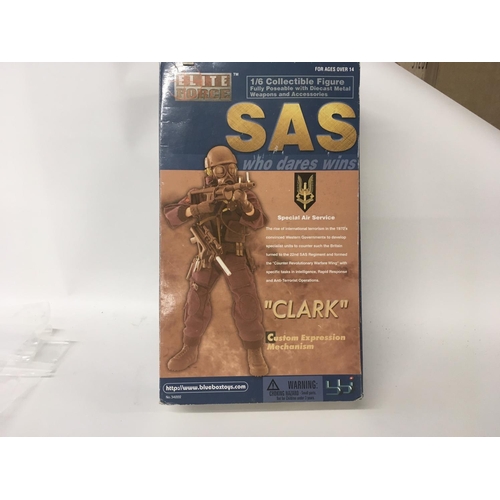 629 - Elite Forces SAS Figure..Clark. Collectable figure in original display box with diecast metal weapon... 