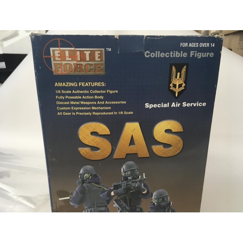 629 - Elite Forces SAS Figure..Clark. Collectable figure in original display box with diecast metal weapon... 