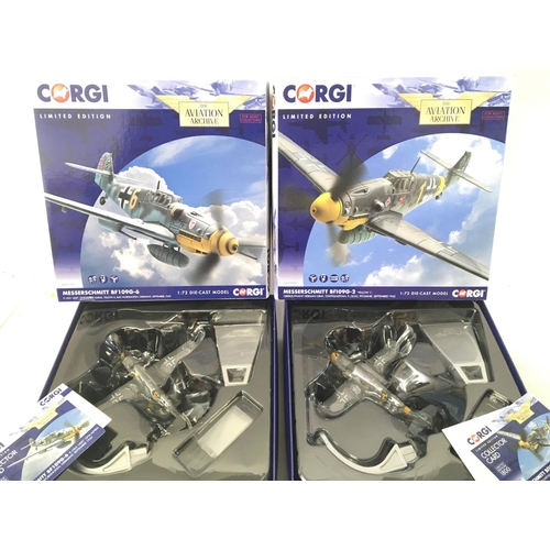 772 - 2 X Boxed Corgi Aviation Archive Aircraft 1:72 Scale. A Messerschmitt BF109G-6 #AA27103and a Messers... 