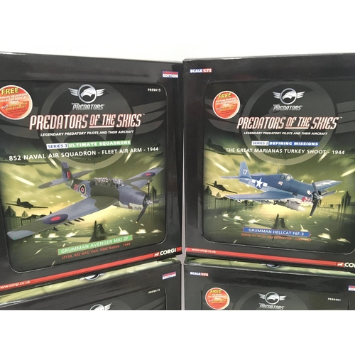 799 - 4 X Boxed Corgi Predators Of the Skies. A Grumman Avenger. A Grumman Hellcat F6F-3. A Junkers Ju87D-... 