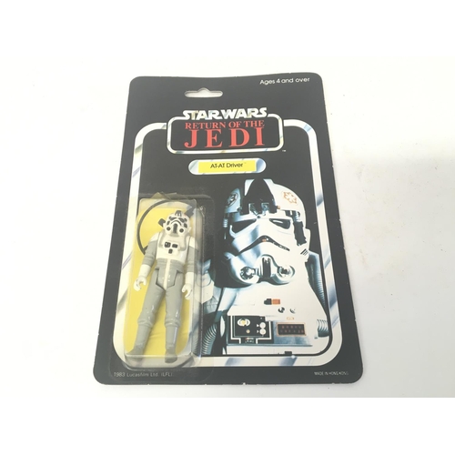 801 - 3 X Vintage Carded Star Wars Figures. A AT-AT Driver (Damaged Blister). Prune Face and General Madin... 