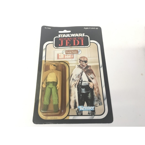 801 - 3 X Vintage Carded Star Wars Figures. A AT-AT Driver (Damaged Blister). Prune Face and General Madin... 