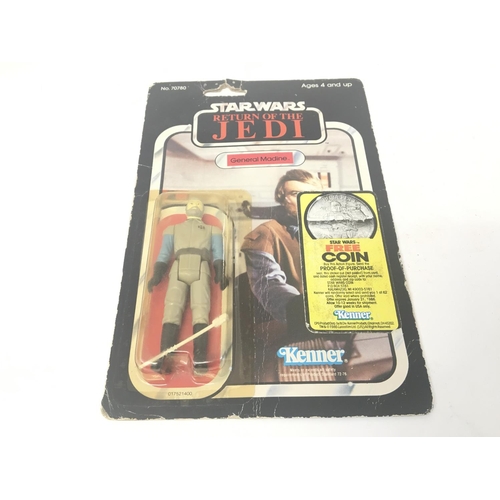 801 - 3 X Vintage Carded Star Wars Figures. A AT-AT Driver (Damaged Blister). Prune Face and General Madin... 