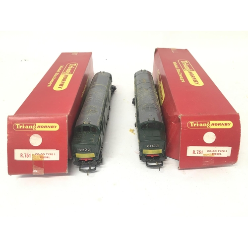 822 - 2 X Tri-Ang 00 Gauge Co-Co Type 3 Diesels. Boxed #R.751.