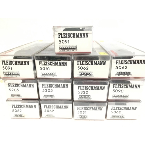 847 - A Collection of 00 Gauge Fleischmann Coaches And Wagons. All Boxed.