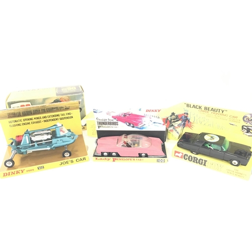 87 - 3 Boxed (Repro) Corgi and Dinky Vehicles. A Joe 90 Car #102. A FAB 1 #100 and. green Hornet #268.