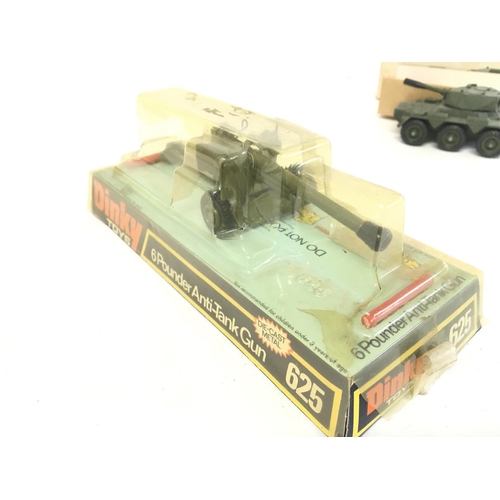 909 - A Boxed Dinky 6 Pounder Ant-Tank Gun #625. (box Damaged) and a Corgi Saladin Armoured Car. #906.