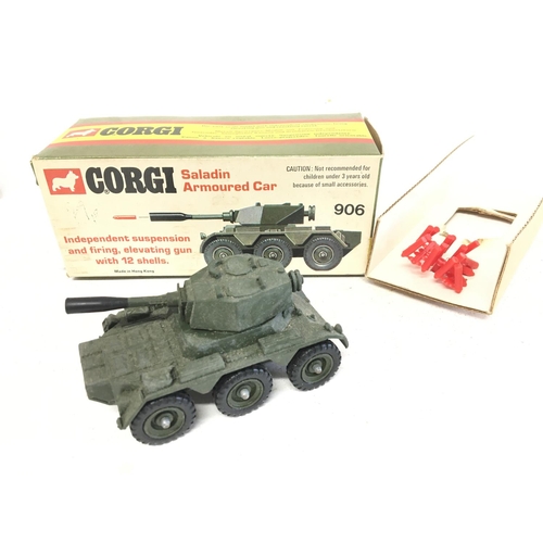 909 - A Boxed Dinky 6 Pounder Ant-Tank Gun #625. (box Damaged) and a Corgi Saladin Armoured Car. #906.