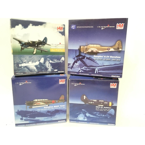 922 - 4 X Boxed Hobbymaster 1:72 Scale Aircraft. A SB2C #HA2201. A Douglas A-24 Banshee. #HA0164 A Nakajim... 