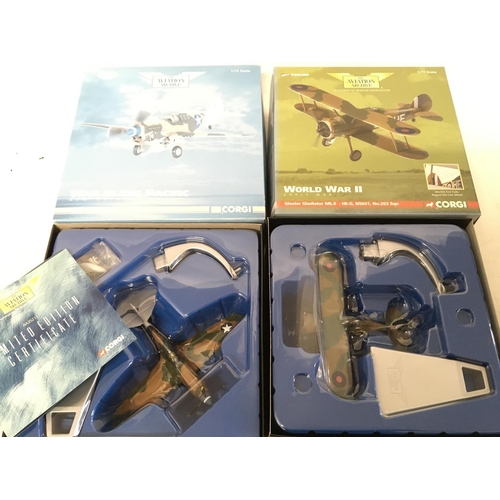 930 - 4 X Boxed Corgi Aviation Archive Aircraft all 1:72 Scale. A P-40E #AA35211. A Corsair #AA33015. A Gl... 