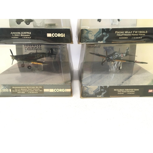 938 - 4 X Boxed Corgi WWII Legends. 1:72 Scale. #S AA32507. AA34303. AA31909 and AA33105.