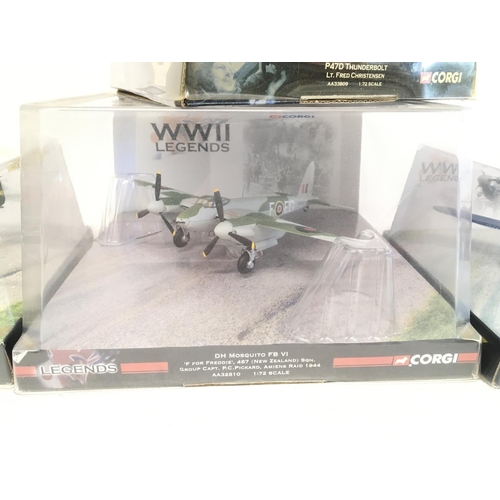 940 - 4 X Corgi Corgi WWII Legends Diecast Aircraft. #S AA32207. AA32810. AA33007 and AA33809. All 1:72 Sc... 