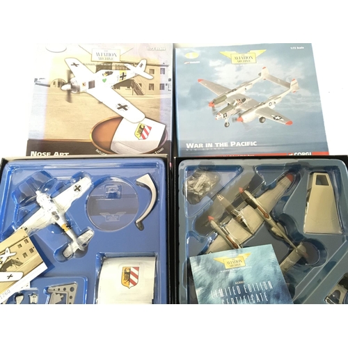 955 - 4 Boxed Corgi Aviation Archive Diecast Model Aircraft. A Fairey Swordfish III #AA36304. A Foke-Wolf ... 