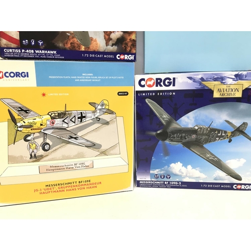 968 - 4 X Boxed Corgi Diecast Aircraft. 1:72 Scale. A Curtiss P-40B Warhawk.#AA28101. A Messerschmitt BF10... 