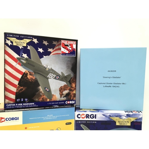 968 - 4 X Boxed Corgi Diecast Aircraft. 1:72 Scale. A Curtiss P-40B Warhawk.#AA28101. A Messerschmitt BF10... 