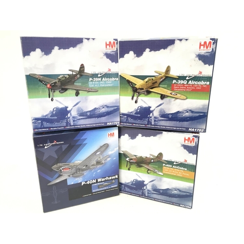 973 - 4 X Boxed Hobby Master Aircraft 1:72 Scale. A Warhawk P-40N. A P-400 Air Cobra. A P-39q Air Cobra an... 