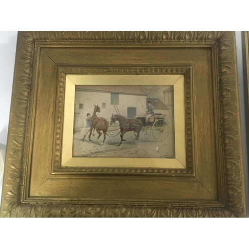 8 - A framed watercolour study of a horse drawn carriage entitled Steady boy signed G Wright.