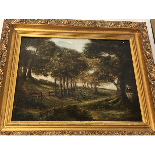 106 - Four framed oil paintings on canvas a study of a rural stone bridge signed C Duncan 1878 a framed st... 