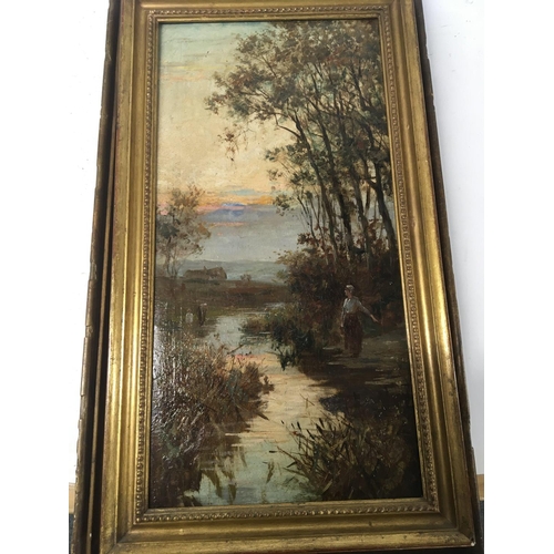 107 - A gilt framed late 19th century oil on canvas study of a waterfall in Wales and three other oil pain... 