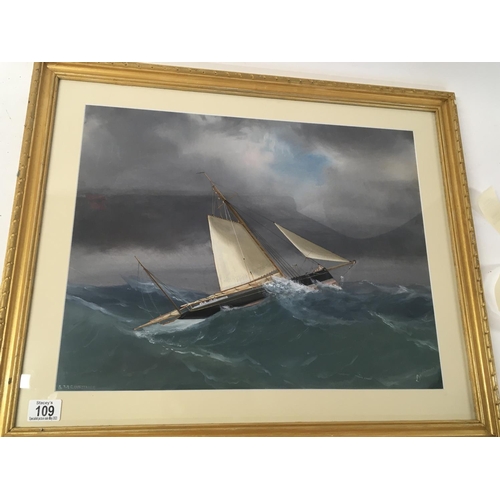 109 - A framed Maritime study gouache under glass of the sailing vessel Constance by Antonio de Simone (18... 